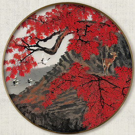 圆形红枫画