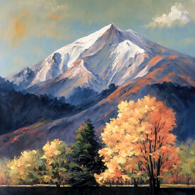 油画 山景