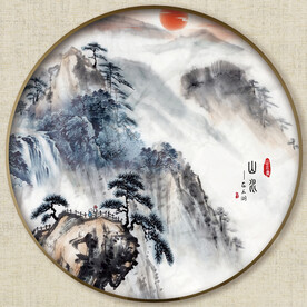 圆形水墨山水画