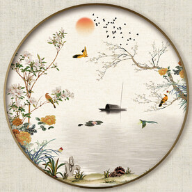 圆形中式花鸟画