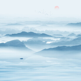 中式复式水墨山水画背景墙