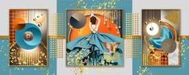 三联画 美女瓷晶画