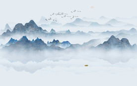 新中式床头山水画背景墙