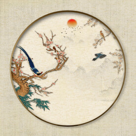 圆形山水花鸟画