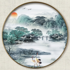 圆形中式山水画