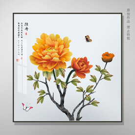 牡丹花鸟国画
