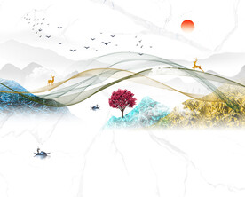 现代简约爵士白山水装饰画