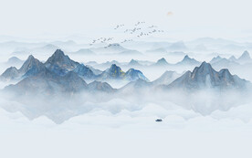 新中式壁画山水画电视背景墙