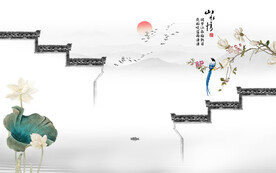 水墨江南水乡背景墙