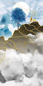 新中式抽象麋鹿山水玄关