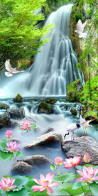 流水生财瀑布风景玄关装饰画