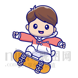 可爱卡通小男孩玩滑板插画素材