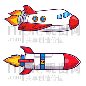 可爱卡通航天飞船火箭导矢量插画