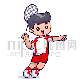 可爱卡通小男孩打羽毛球