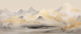 禅意水墨书法山水画