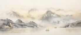 禅意水墨书法山水画