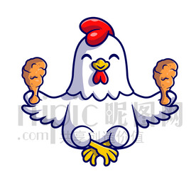 可爱卡通拿着鸡腿的鸡