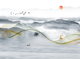中式意境山水背景装饰画