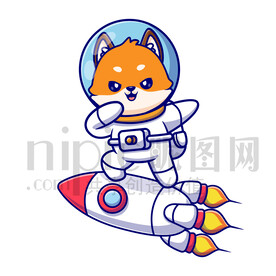 可爱卡通穿着宇航服的太空狐狸