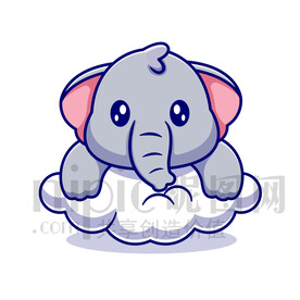 可爱卡通趴在云朵上的大象