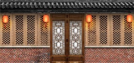 仿古中式古建筑酒楼背景墙壁画