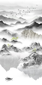 新中式意境山水背景玄关装饰画