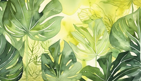 绿色透明发光树叶插画背景