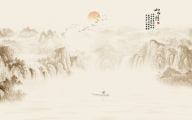 新中式壁画山水画电视背景墙