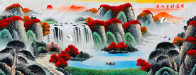 国画瀑布山水画