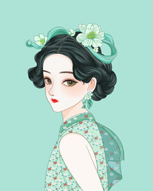 手绘插画美女