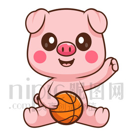 可爱卡通玩篮球的小猪