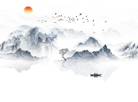 中式意境山水背景装饰画