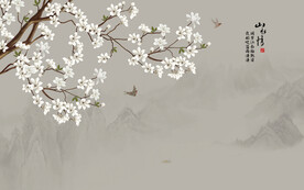 新中式花鸟画电视背景墙