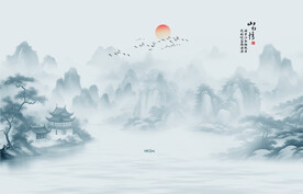 水墨江南水乡背景墙