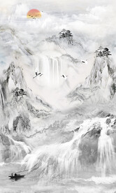 新中式意境山水背景玄关装饰画