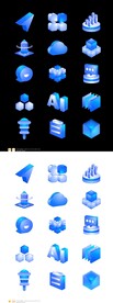 蓝色科技玻璃感3D立体矢量图标