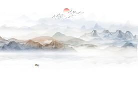 现代意境新中式山水背景壁画