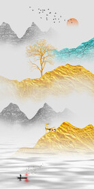 琅彩新中式抽象山水玄关