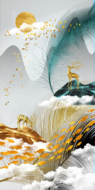 现代抽象意境麋鹿挂画