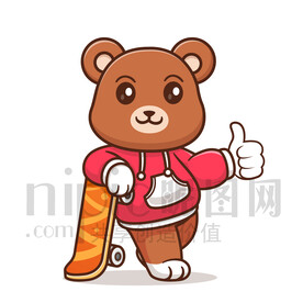 可爱卡通玩滑板的狗熊棕熊