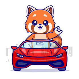 可爱卡通坐汽车的浣熊