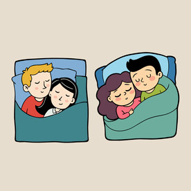 矢量人物被子里睡觉的夫妻