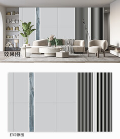 格栅大理石纹奶油风格背景墙