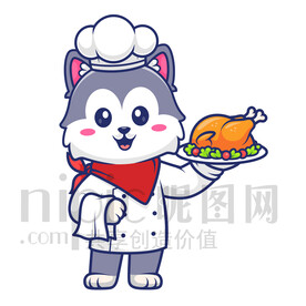 可爱卡通厨师狼狗
