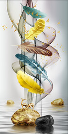 轻奢羽毛飘带麋鹿玄关装饰画