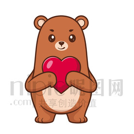 可爱卡通狗熊抱着爱心熊大熊二