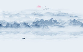 蓝色抽象水墨山水画