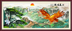 大展宏图迎客松山水画