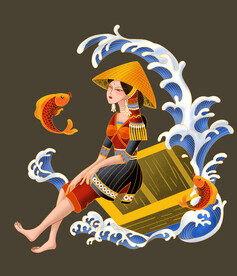 少数民族渔夫海浪插画