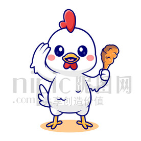 可爱卡通拿着炸鸡腿的鸡
